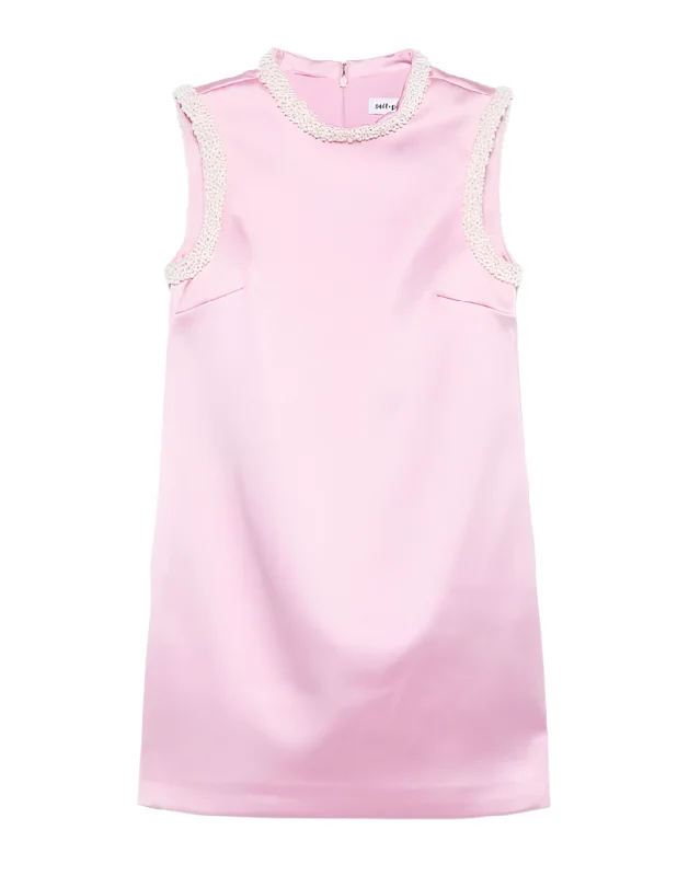 Self-Portrait pink pearl trim satin mini dress Casual High-Waist Mini Dress