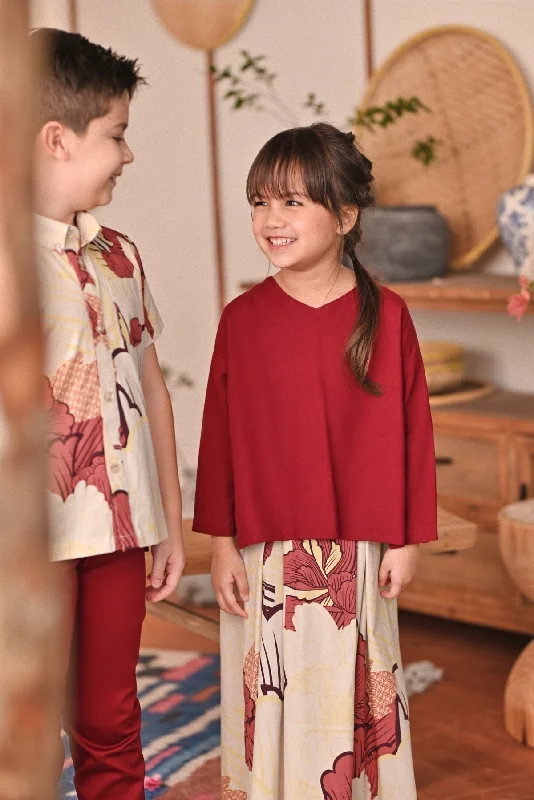The Heiwa Selesa Blouse - Maroon Silky Draped Blouse