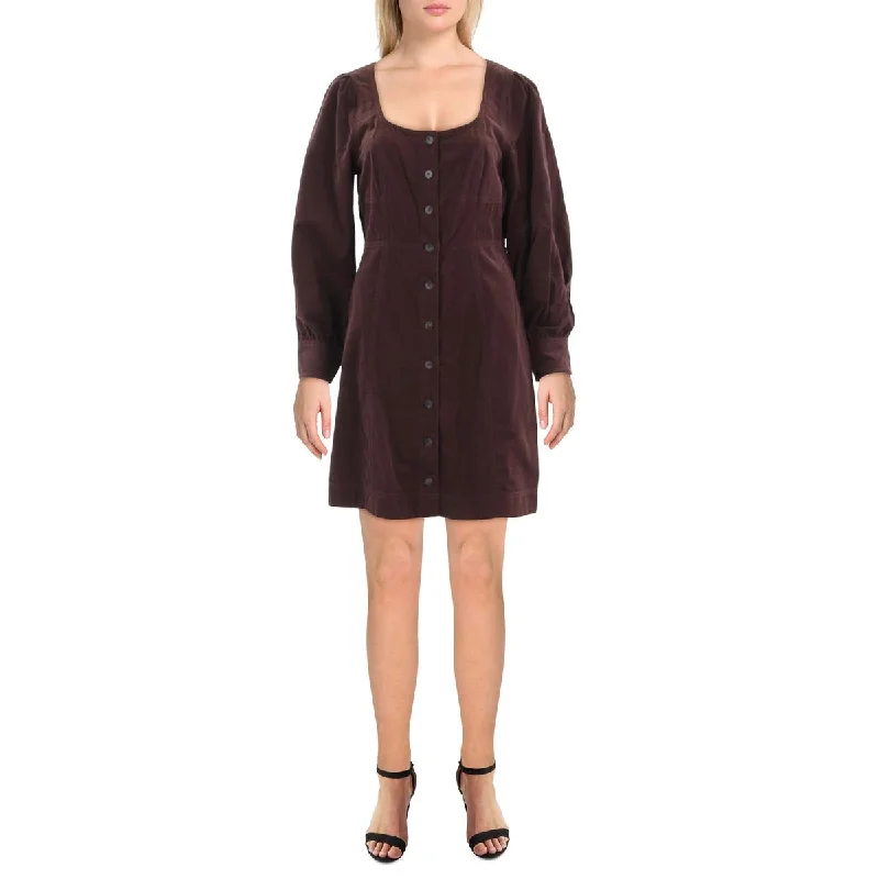 Womens Corduroy Short Mini Dress Comfortable Wrap Mini Dress