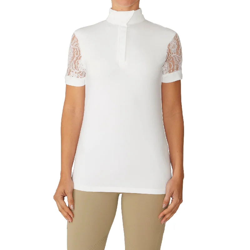 Women's Elegance Lace Show Shirt - White-- Solid Print Embellished