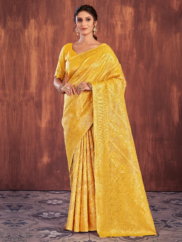 Women's Cotton Yellow Woven Design Designer Saree With Blouse Piece Soft Pastel Blouse Women's Cotton Yellow Woven Design Designer Saree With Blouse Piece Soft Pastel Blouse