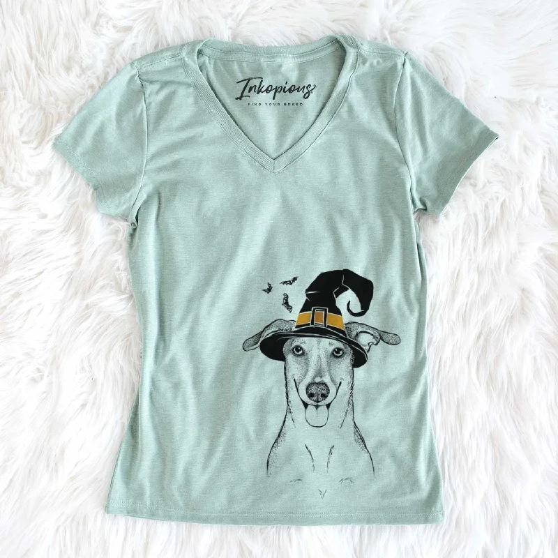 Witch Phoebe the Corgi Mix - Women's V-neck Shirt-- Lace Blend Ribbed Blend Corduroy Blend Witch Phoebe the Corgi Mix - Women's V-neck Shirt-- Lace Blend Ribbed Blend Corduroy Blend