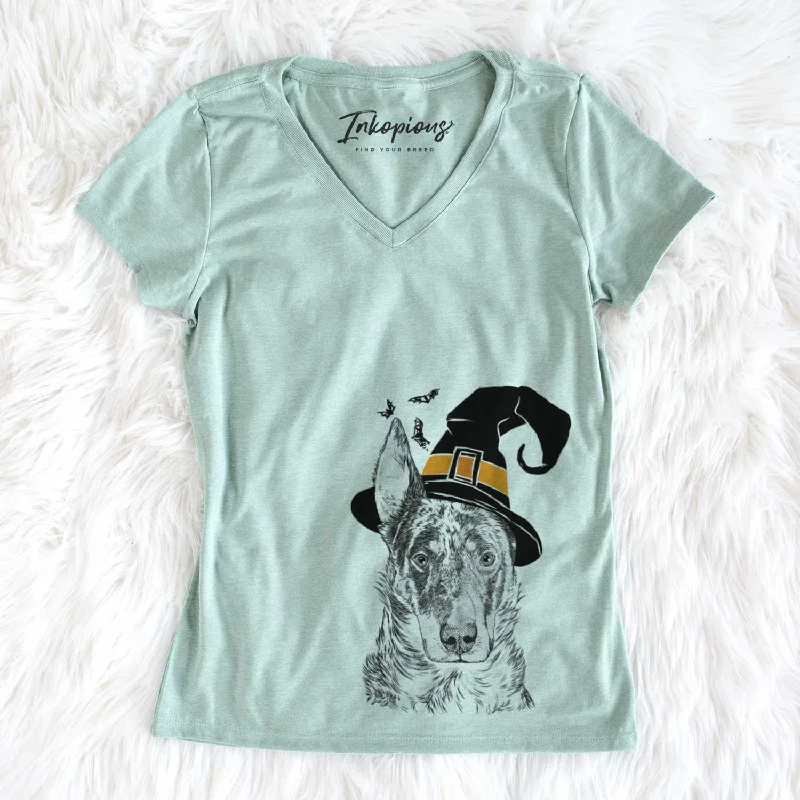Witch Nori the Beauceron - Women's V-neck Shirt-- Cashmere Blend Cotton Blend Poly Blend Witch Nori the Beauceron - Women's V-neck Shirt-- Cashmere Blend Cotton Blend Poly Blend