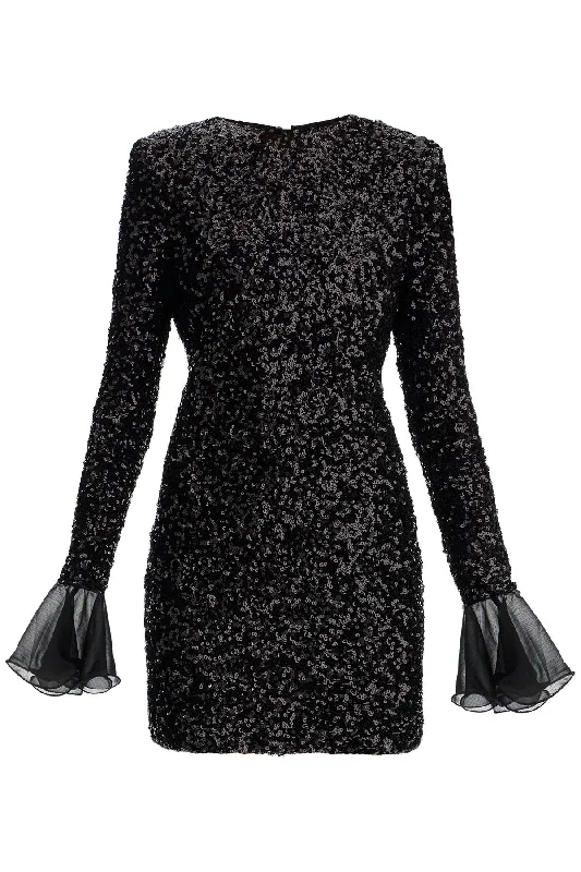 "open-back sequin mini dress 114048100 BLACK Elegant Floral-Print Mini Dress
