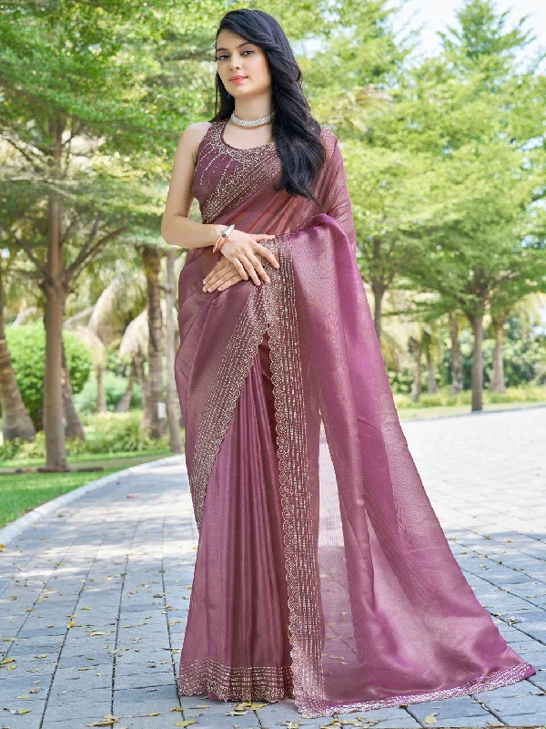 Women's Organza Pink Embellished Designer Saree With Blouse Piece Silky Tunic Blouse Women's Organza Pink Embellished Designer Saree With Blouse Piece Silky Tunic Blouse