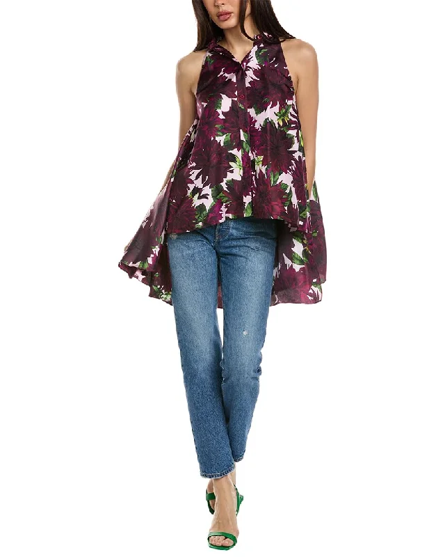 Oscar de la Renta Dahlia Silk Twill Blouse High Neck Blouse