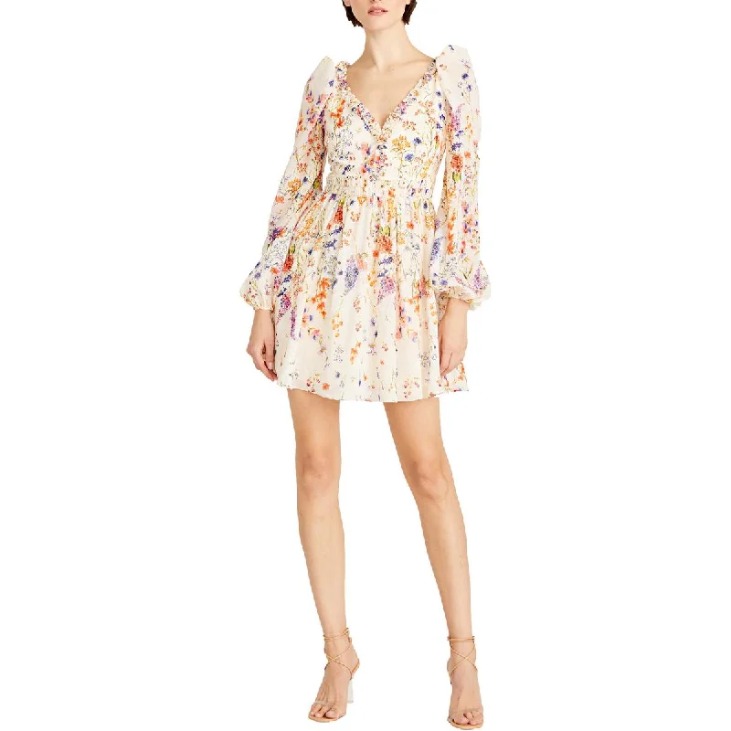 Womens Floral Print Above Knee Mini Dress Elegant Lace Mini Dress