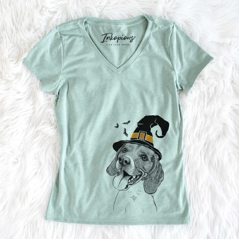 Witch Little Bandit the Beagle - Women's V-neck Shirt-- Collared Crew Neck Turtle Neck
