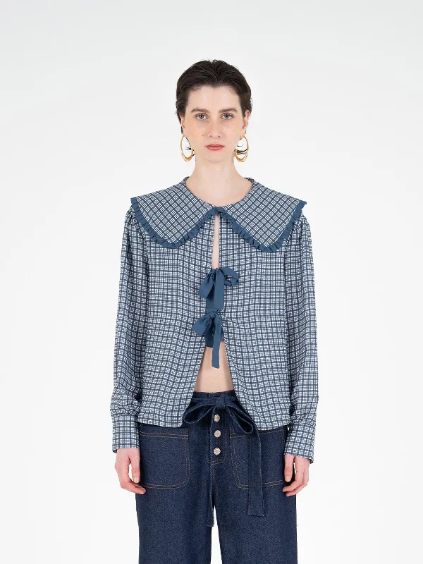 Mystic Tartan Print Blouse Classic Minimalist Blouse