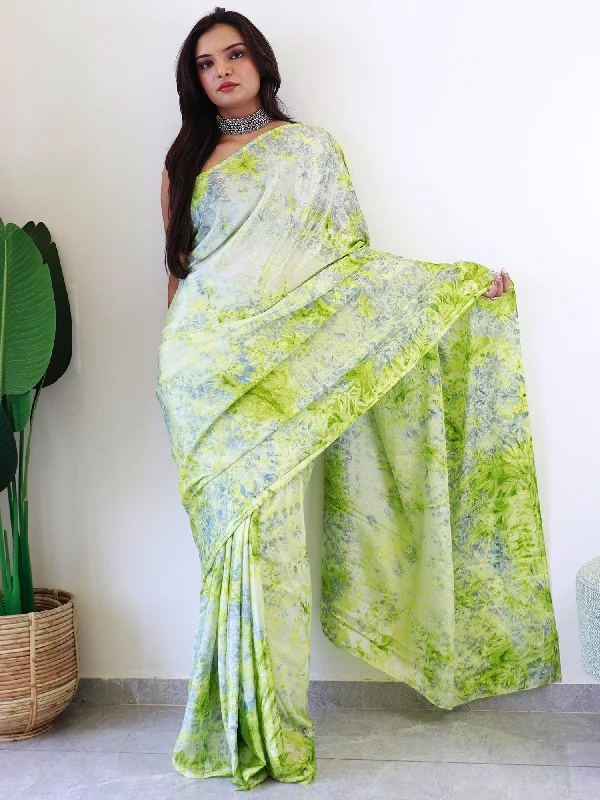 Women's Chiffon Light Green Printed Ready to Wear With Blouse Piece Casual Relaxed Blouse