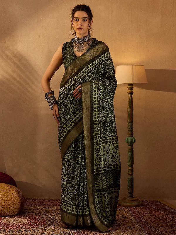 Women's Silk Blend Olive Printed Designer Saree With Blouse Piece Lightweight Linen Blouse Women's Silk Blend Olive Printed Designer Saree With Blouse Piece Lightweight Linen Blouse
