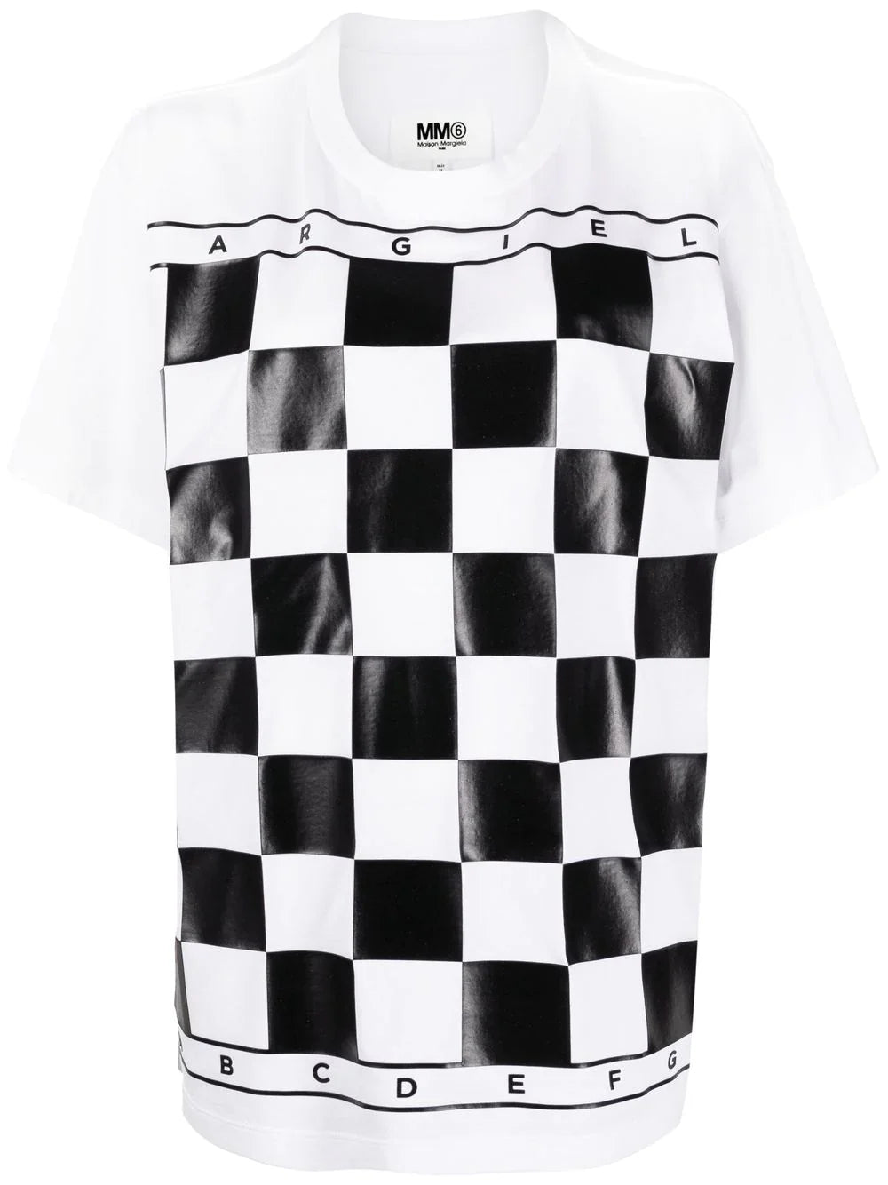 CHECKED SHORT SLEEVE T-SHIRT-- Collared T-Shirt Boat Neck A-Line