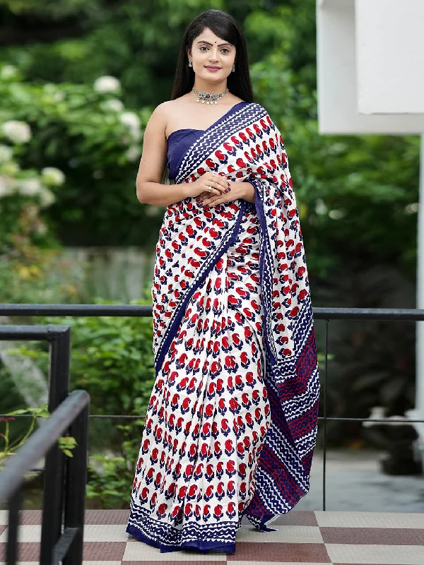 Women's Cotton Navy Blue Printed Designer Saree With Blouse Piece Modern Work Blouse Women's Cotton Navy Blue Printed Designer Saree With Blouse Piece Modern Work Blouse