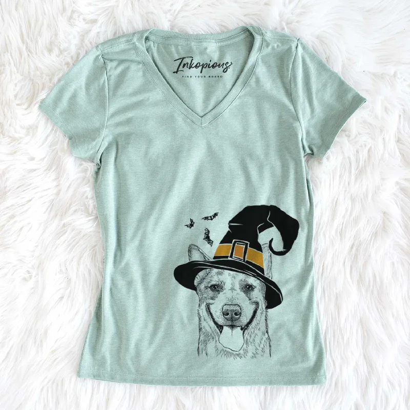 Witch Rio the Australian Cattle Dog - Women's V-neck Shirt-- Real Fur Shearling Chenille Witch Rio the Australian Cattle Dog - Women's V-neck Shirt-- Real Fur Shearling Chenille