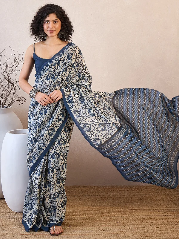 Women's Bhagalpuri Silk Off White Printed Designer Saree With Blouse Piece Stretchy Fitted Blouse Women's Bhagalpuri Silk Off White Printed Designer Saree With Blouse Piece Stretchy Fitted Blouse