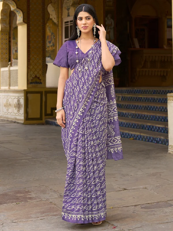 Women's Bhagalpuri Silk Lavender Printed Designer Saree With Blouse Piece Modern Oversized Blouse Women's Bhagalpuri Silk Lavender Printed Designer Saree With Blouse Piece Modern Oversized Blouse