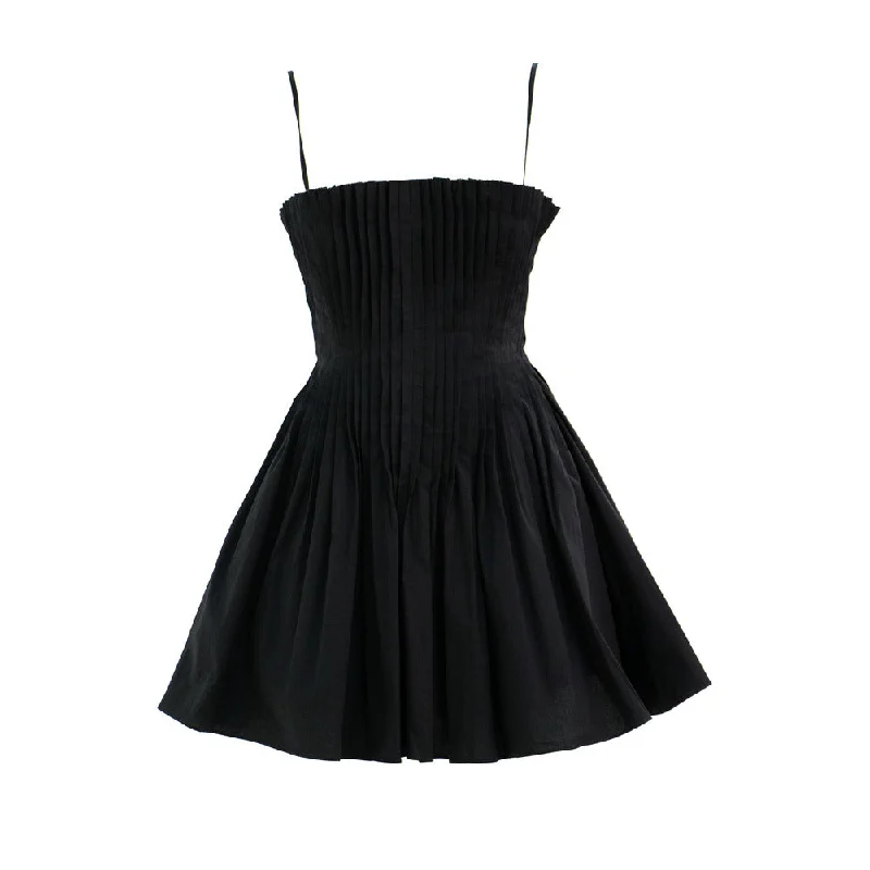 STAUD Women's Bella Cotton Mini Dress, Black Fashionable Mini Dress with Pockets