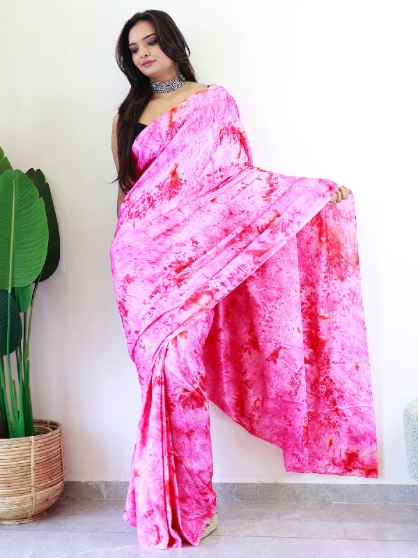 Women's Chiffon Pink Printed Ready to Wear With Blouse Piece Peter Pan Collar Blouse