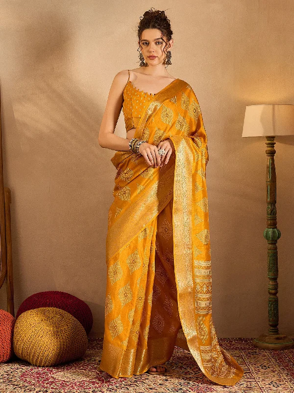 Women's Silk Blend Yellow Printed Designer Saree With Blouse Piece Chic Off-Shoulder Blouse Women's Silk Blend Yellow Printed Designer Saree With Blouse Piece Chic Off-Shoulder Blouse