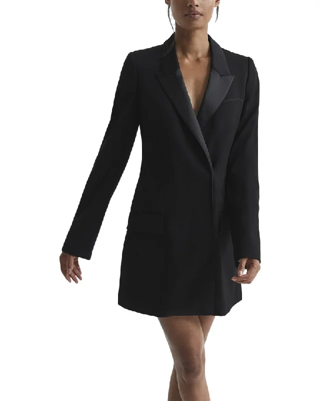 Reiss Salma Satin Lapel Tuxedo Wool-Blend Mini Dress Elegant Satin Mini Dress