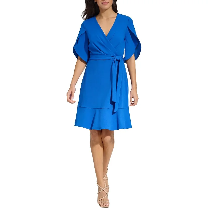 Womens Ruffle Sleeves Knee-Length Mini Dress Stylish Floral Print Mini Dress