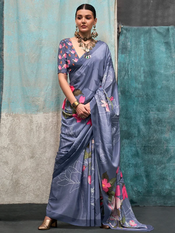 Women's Crepe Metallic Printed Designer Saree With Blouse Piece Relaxed Fit Blouse