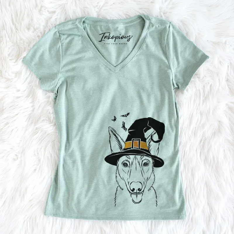 Witch Lyric the Belgian Malinois - Women's V-neck Shirt-- Solid Color Striped Floral Witch Lyric the Belgian Malinois - Women's V-neck Shirt-- Solid Color Striped Floral