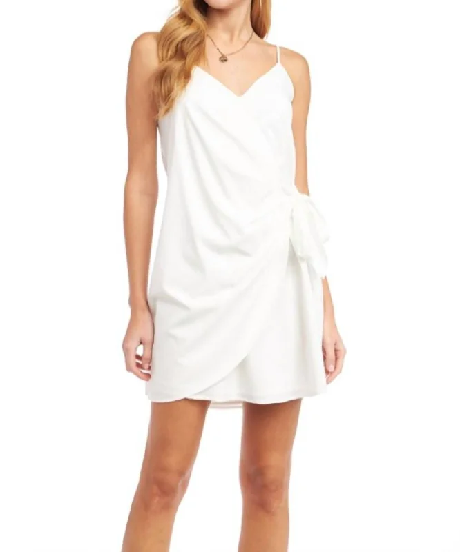 Wrap Tie Mini Dress In Off White Trendy Cut-Out Mini Dress