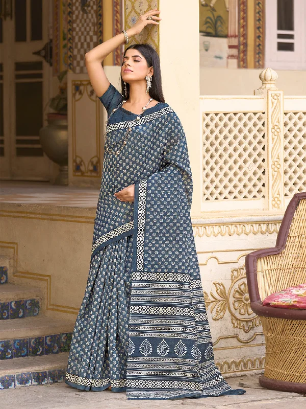Women's Bhagalpuri Silk Grey Printed Designer Saree With Blouse Piece Playful Puff Blouse Women's Bhagalpuri Silk Grey Printed Designer Saree With Blouse Piece Playful Puff Blouse