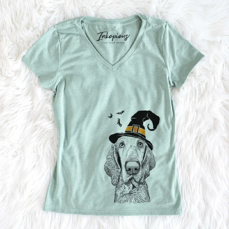 Witch Kylie the Bracco Italiano - Women's V-neck Shirt-- Mesh Blend Leather Blend Suede Blend