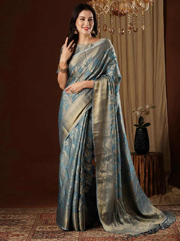 Women's Viscose Silk Blue Woven Design Designer Saree With Blouse Piece Smart Business Blouse Women's Viscose Silk Blue Woven Design Designer Saree With Blouse Piece Smart Business Blouse