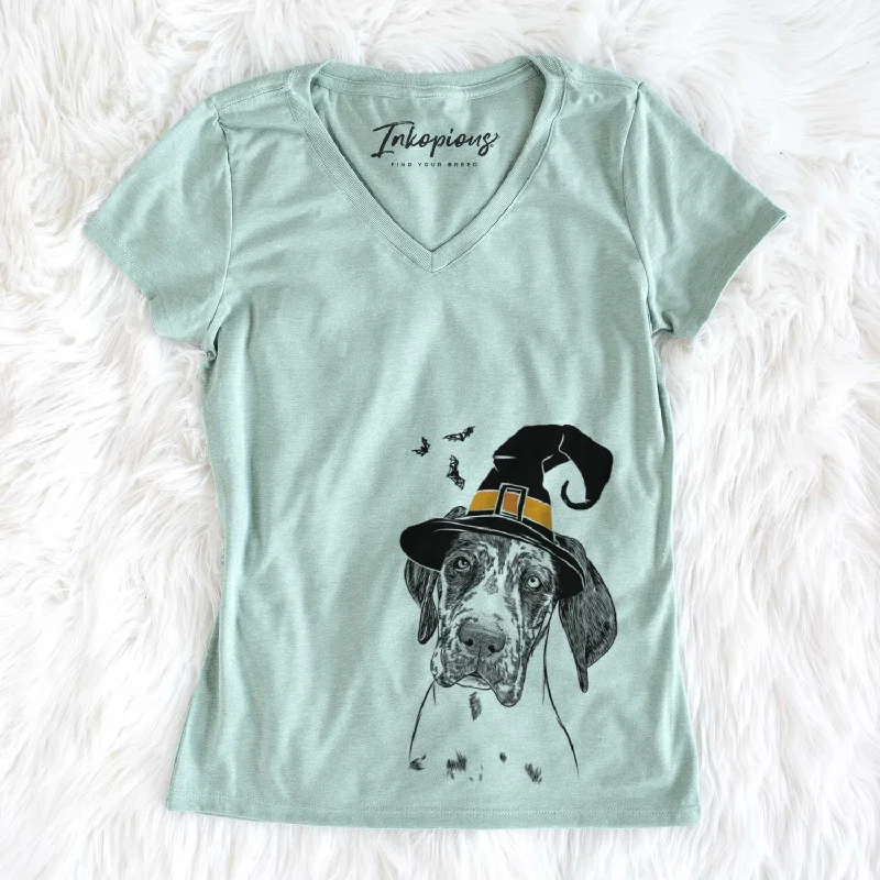 Witch Nyx the Great Dane - Women's V-neck Shirt-- Solid Print Embellished