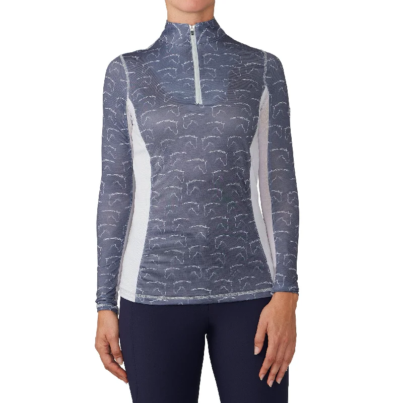Women's Altitude Printed Long Sleeve Sun Shirt - Lunar Grey/Horses-- Zippered Front Buttoned Front Snap Front Women's Altitude Printed Long Sleeve Sun Shirt - Lunar Grey/Horses-- Zippered Front Buttoned Front Snap Front