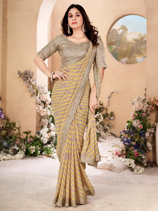Women's Pure Georgette Beige Embellished Designer Saree With Blouse Piece Double Button Blouse Women's Pure Georgette Beige Embellished Designer Saree With Blouse Piece Double Button Blouse