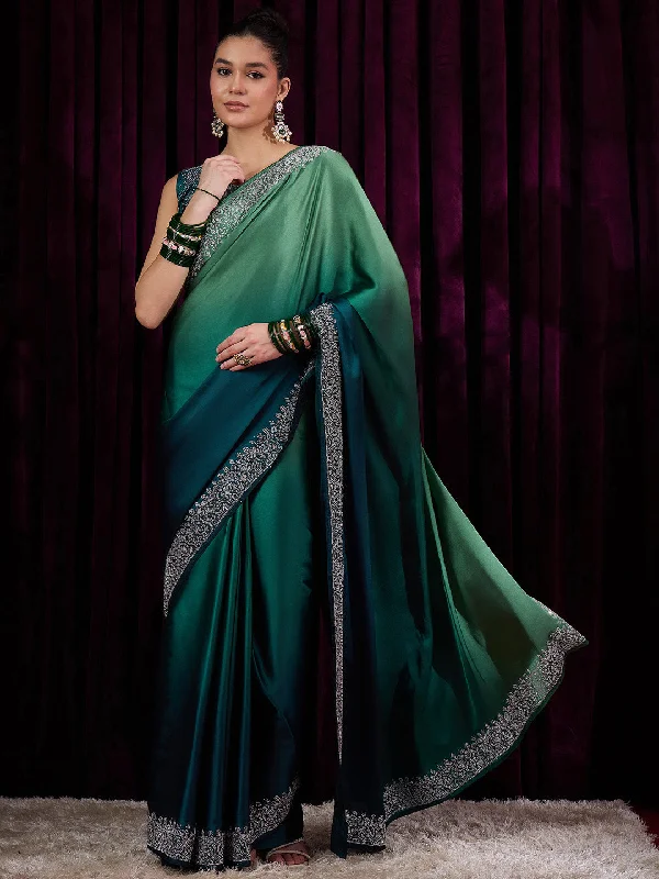 Women's Satin Silk Teal blue Embellished Designer Saree With Blouse Piece Elegant Office Blouse Women's Satin Silk Teal blue Embellished Designer Saree With Blouse Piece Elegant Office Blouse