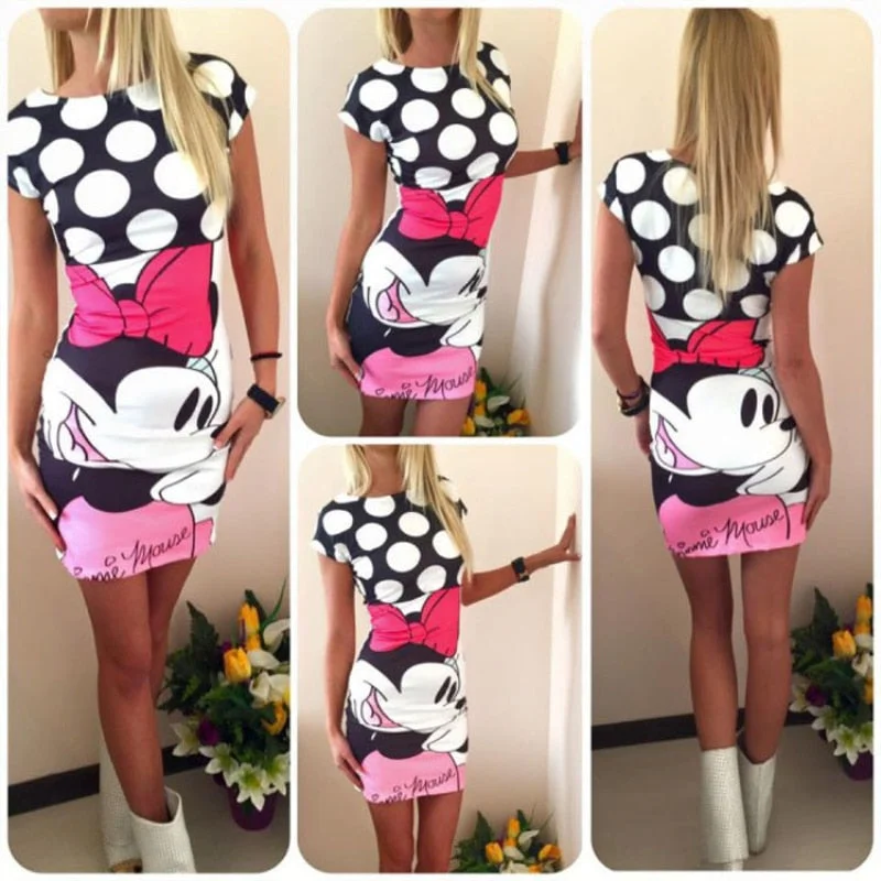 Summer casual women's clothing Stylish and elegant short-sleeved round neck bag hip mini dress Sexy chic 3D Mickey Mouse Dress Chic Sleeveless Mini Dress Summer casual women's clothing Stylish and elegant short-sleeved round neck bag hip mini dress Sexy chic 3D Mickey Mouse Dress Chic Sleeveless Mini Dress