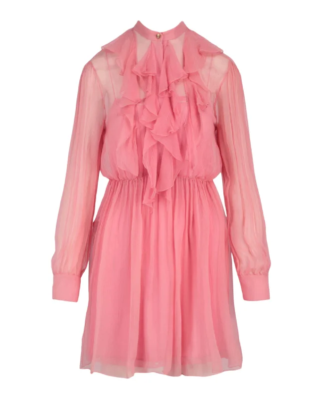 Gucci Womens Chiffon Ruffled Mini Dress Comfortable Linen Mini Dress