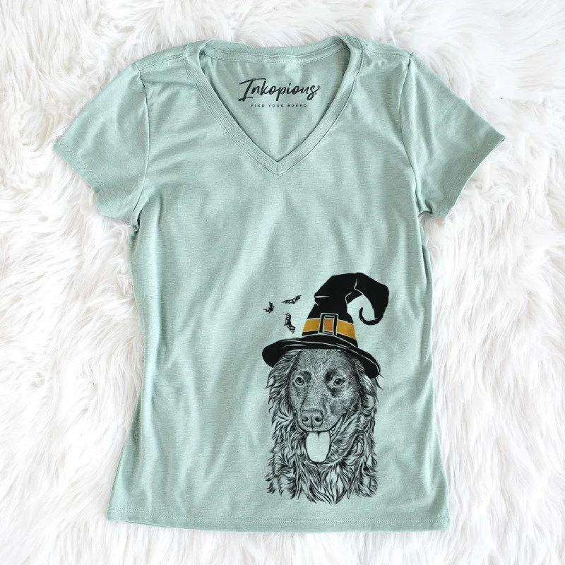 Witch Maisie Mae the Aussiedor - Women's V-neck Shirt-- Zippered Front Buttoned Front Snap Front Witch Maisie Mae the Aussiedor - Women's V-neck Shirt-- Zippered Front Buttoned Front Snap Front
