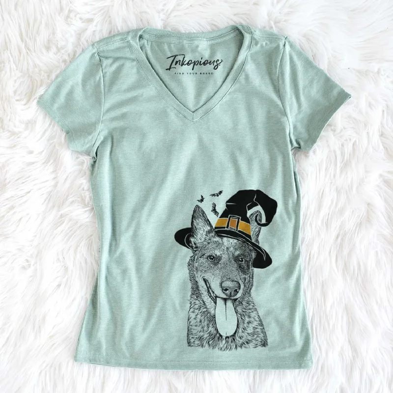 Witch Madison the Blue Heeler - Women's V-neck Shirt-- Fitted T-Shirt Seamless Stretchy Witch Madison the Blue Heeler - Women's V-neck Shirt-- Fitted T-Shirt Seamless Stretchy