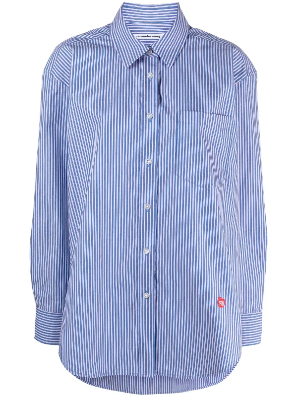 BOYFRIEND STRIPED SHIRT WITH APPLE PATCH-- Handmade Hand-knitted Hand-woven