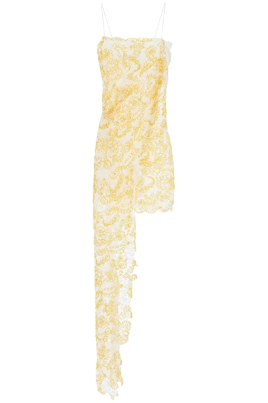 mini dress in yellow floral lace with adjustable straps 24043302 SIGNAL YELLOW Fashionable Boho-Chic Mini Dress