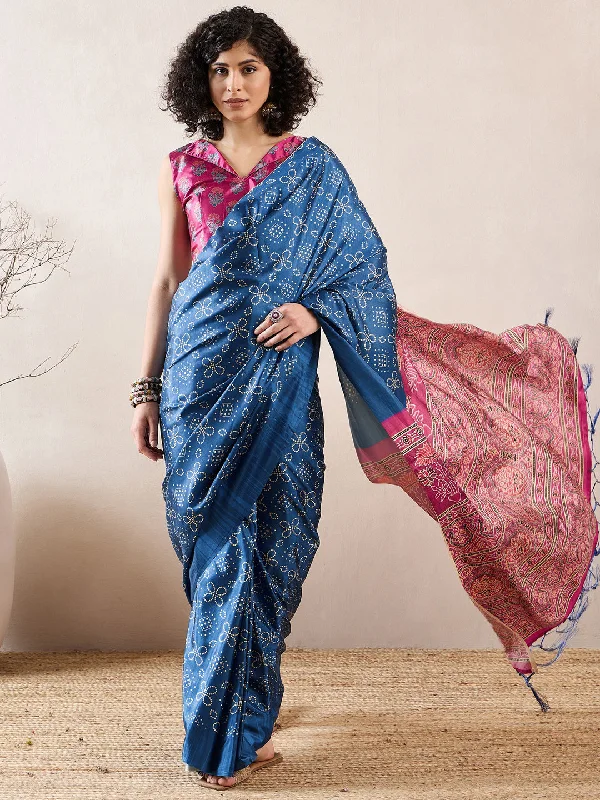 Women's Silk Blend Blue Digital Print Ready to Wear With Blouse Piece Soft Pastel Blouse Women's Silk Blend Blue Digital Print Ready to Wear With Blouse Piece Soft Pastel Blouse