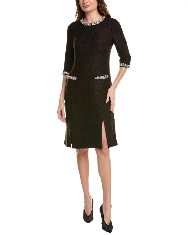 Teri Jon By Rickie Freeman Boucle Crystal-Trim Mini Dress Comfortable Smocked Mini Dress