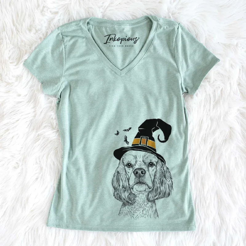 Witch Oakley the American Cocker Spaniel - Women's V-neck Shirt-- Jersey Fabric Tulle Fabric Batik Fabric Witch Oakley the American Cocker Spaniel - Women's V-neck Shirt-- Jersey Fabric Tulle Fabric Batik Fabric