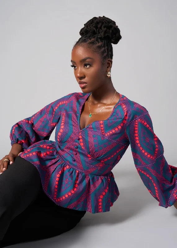 Imudara Women's African Print Peplum Blouse (Rhubarb Retro Diamonds) Casual Relaxed Fit Blouse Imudara Women's African Print Peplum Blouse (Rhubarb Retro Diamonds) Casual Relaxed Fit Blouse