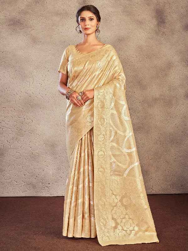 Women's Cotton Cream Woven Design Designer Saree With Blouse Piece Mandarin Collar Blouse Women's Cotton Cream Woven Design Designer Saree With Blouse Piece Mandarin Collar Blouse
