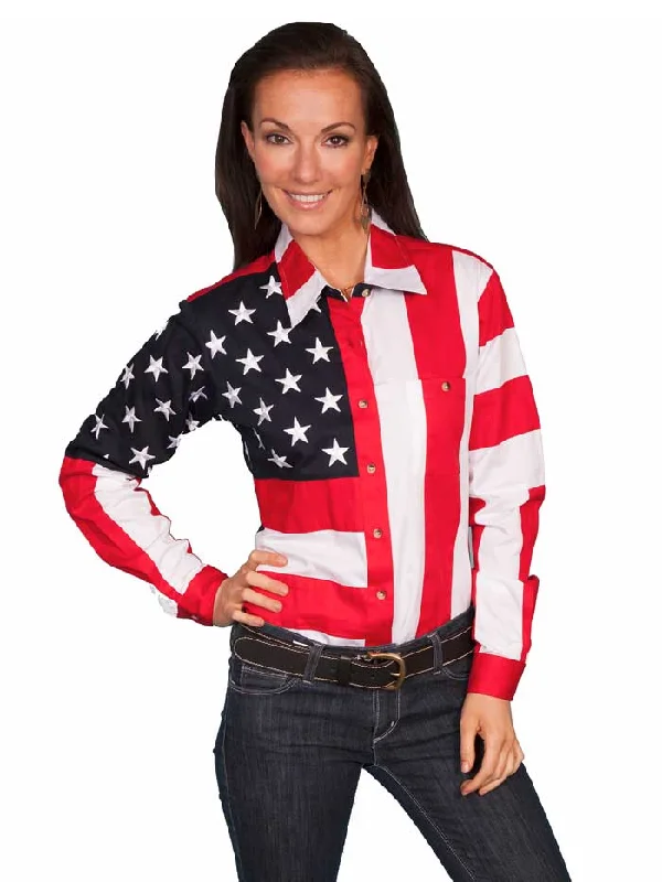 Scully RW029L Womens Long Sleeve Patriot Western Shirt Bold Stars And Stripes-- Striped Floral Plaid Scully RW029L Womens Long Sleeve Patriot Western Shirt Bold Stars And Stripes-- Striped Floral Plaid