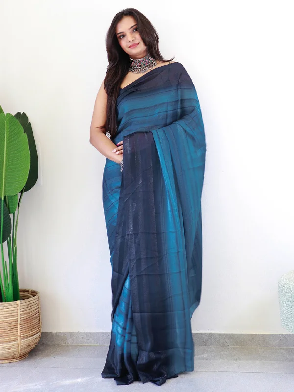 Women's Georgette Blue Printed Ready to Wear With Blouse Piece Loose Oversized Blouse Women's Georgette Blue Printed Ready to Wear With Blouse Piece Loose Oversized Blouse