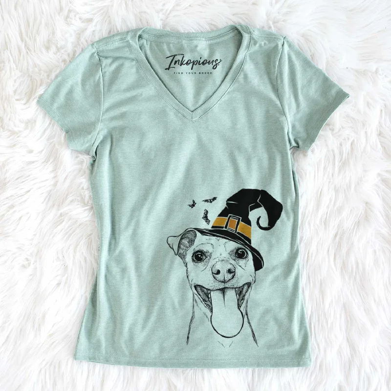 Witch Lemmie the Mixed Breed - Women's V-neck Shirt-- Jersey Fabric Tulle Fabric Batik Fabric