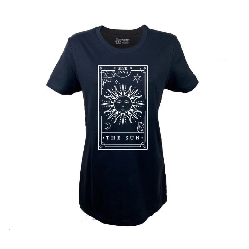 The sun Tarot Card relaxed Fit Ladies T-shirt- Infused With Tigers Eye-- Denim Fabric Leather Fabric Suede Fabric The sun Tarot Card relaxed Fit Ladies T-shirt- Infused With Tigers Eye-- Denim Fabric Leather Fabric Suede Fabric